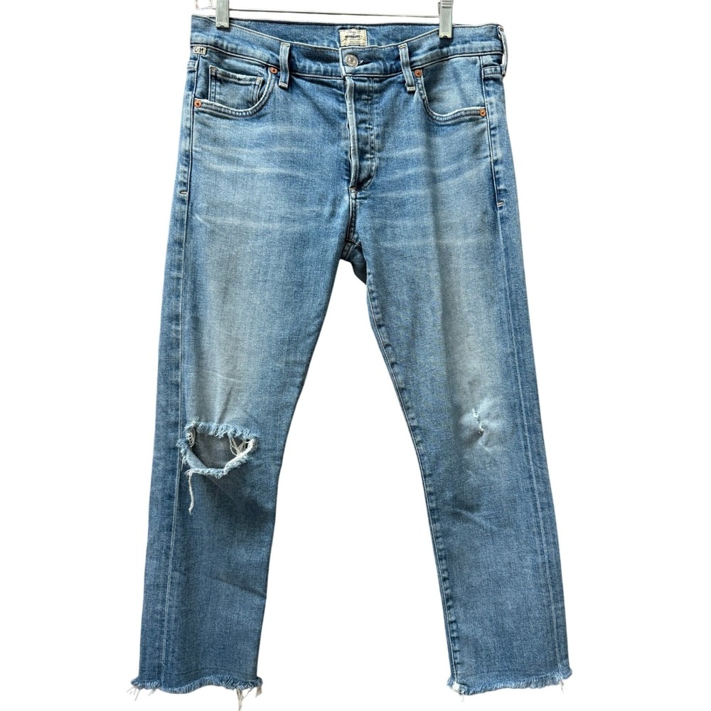 Citizens of Humanity Emerson Slim Boy Friend Jeans Distressed Light Wash Cropped
